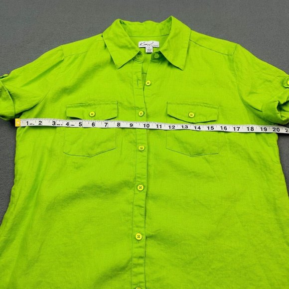 Kim Rogers Green Linen Short Sleeve Button Up Shirt Womens Medium - Picture 5 of 6
